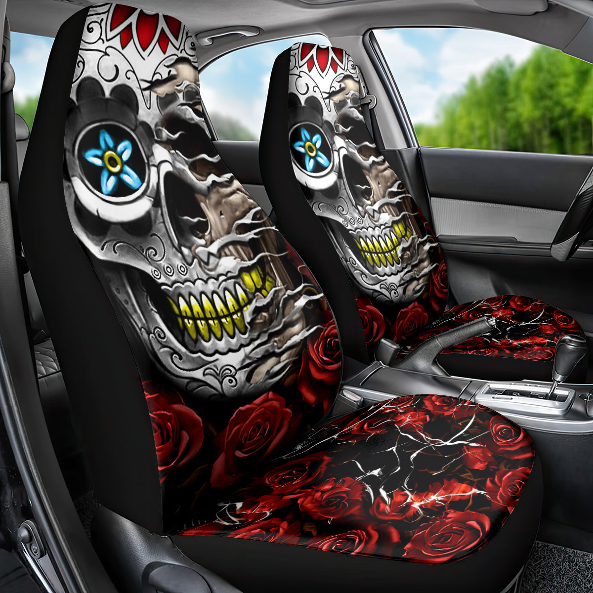 Dia De Muertos Car Seat Cover Day Of The Death Rose Skull DT01