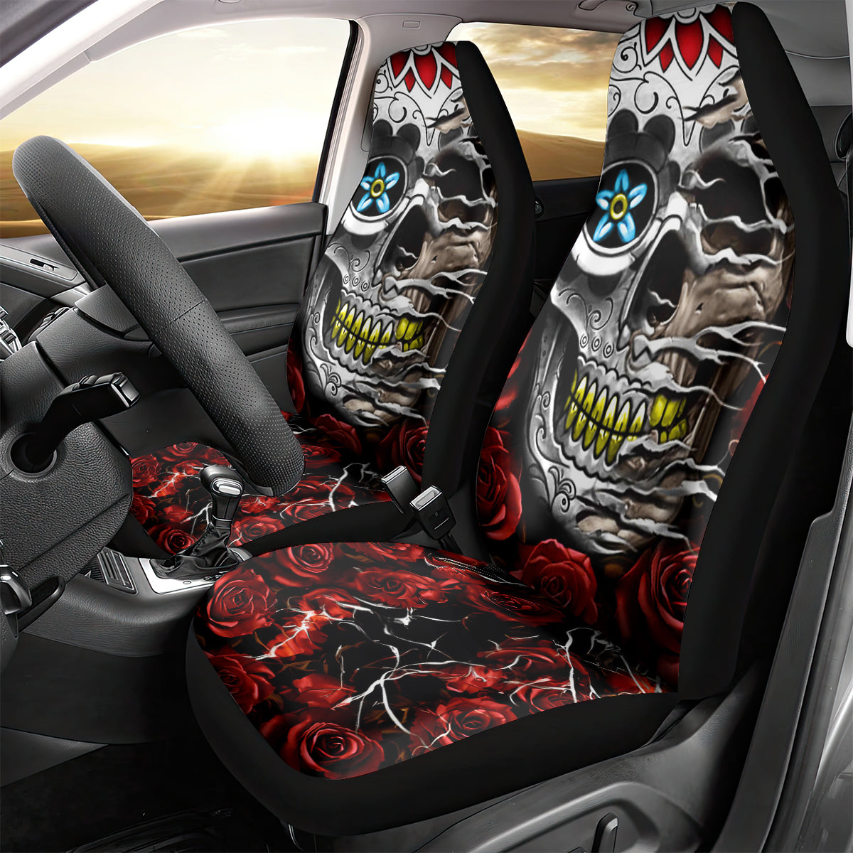 Dia De Muertos Car Seat Cover Day Of The Death Rose Skull DT01