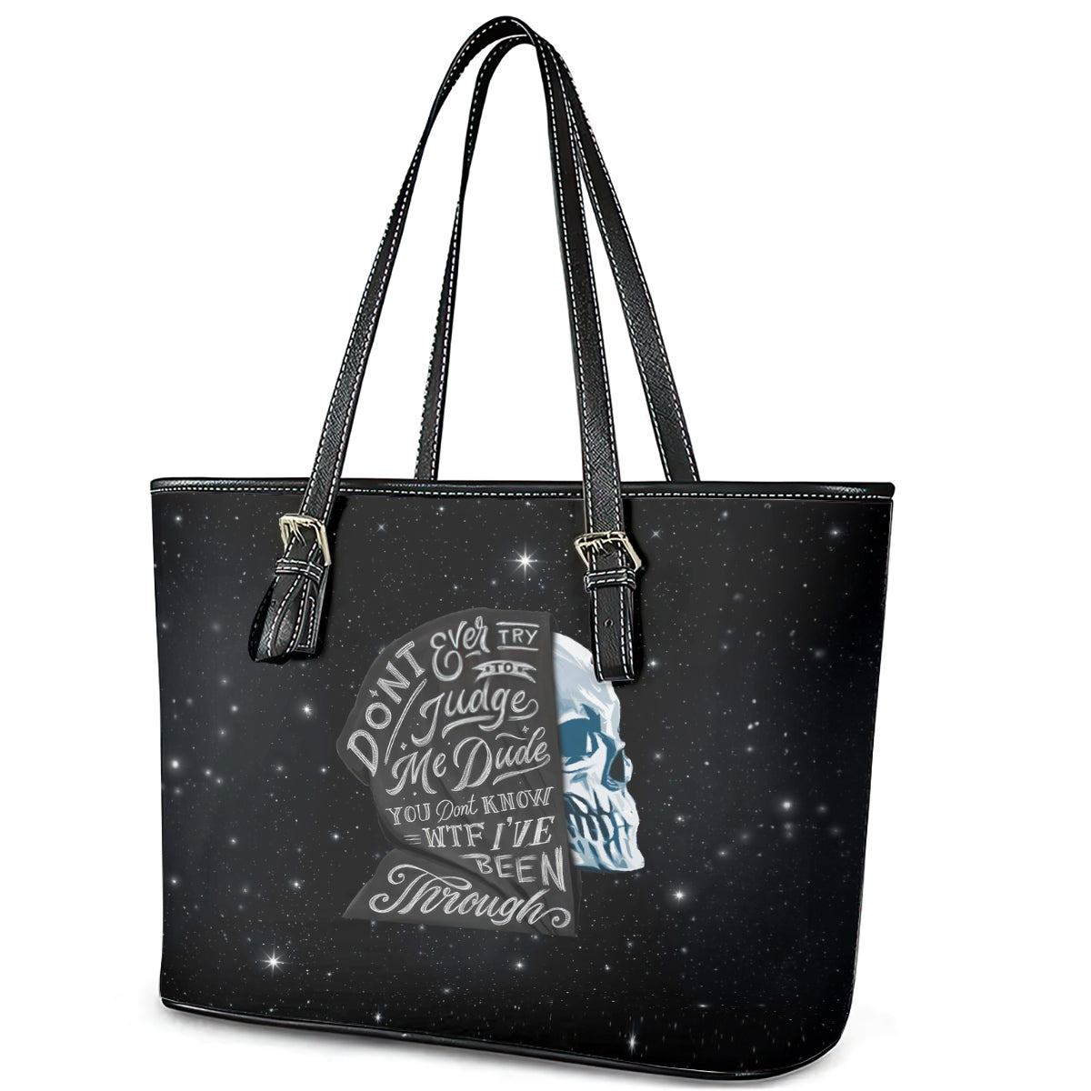 Sad Skull Leather Tote Bag Don't Ever Try To Judge Me Dude DT01