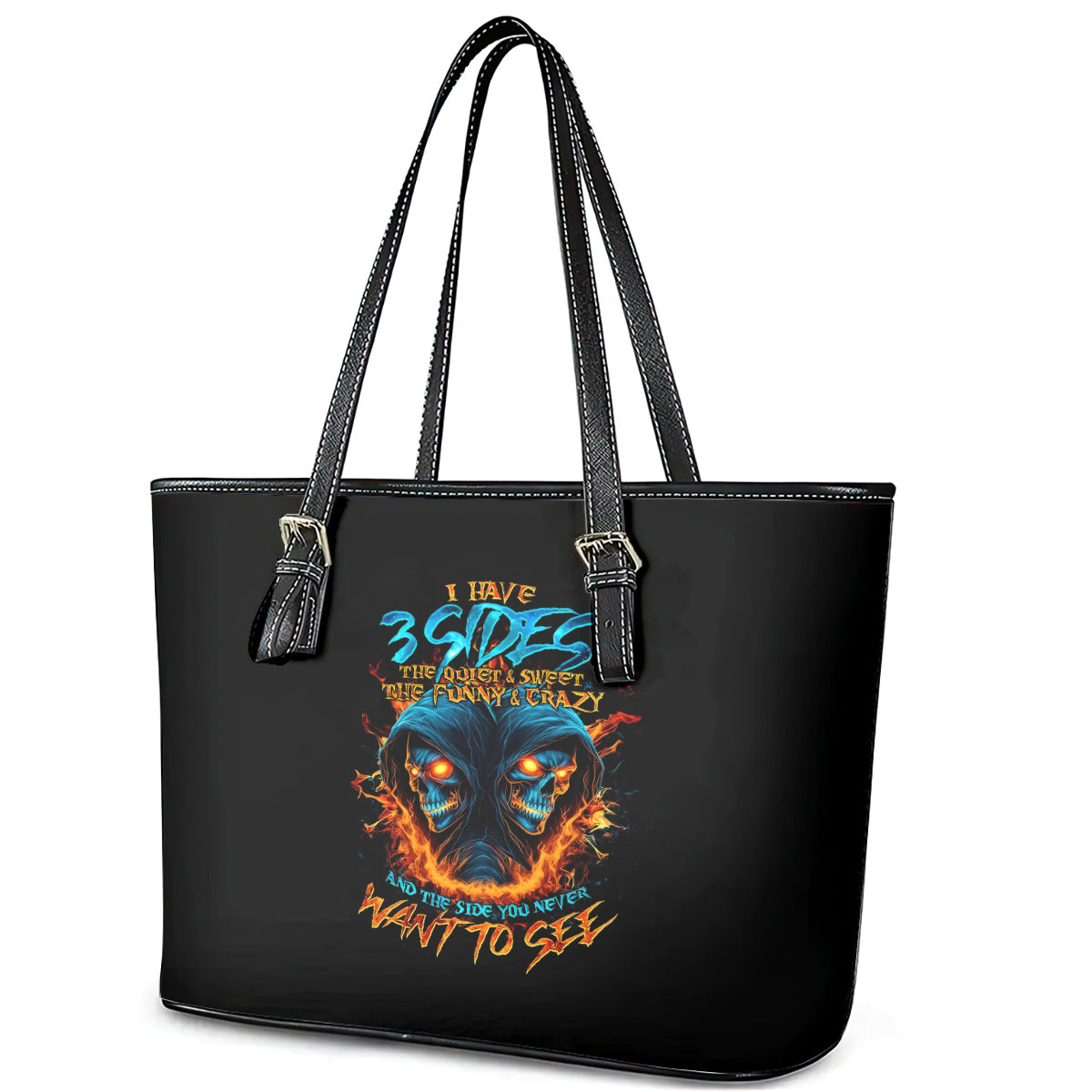 Double Fire Skull Leather Tote Bag I Have 3 Side Quite Funny And The Side You Never Want To See DT01