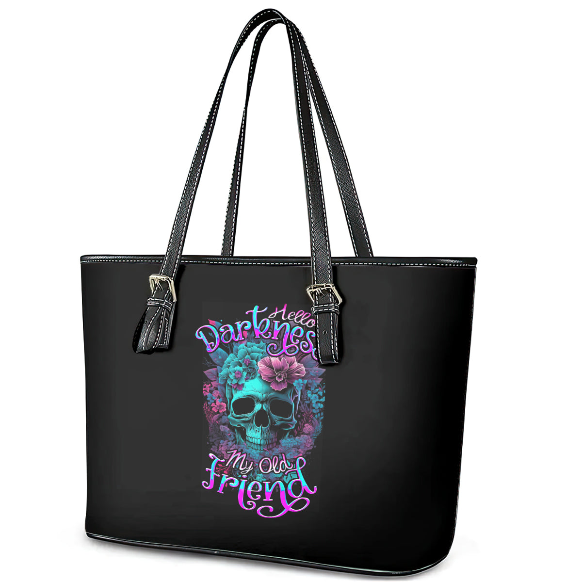 Flower Skull Leather Tote Bag Hello Darkness My Old Friend DT01