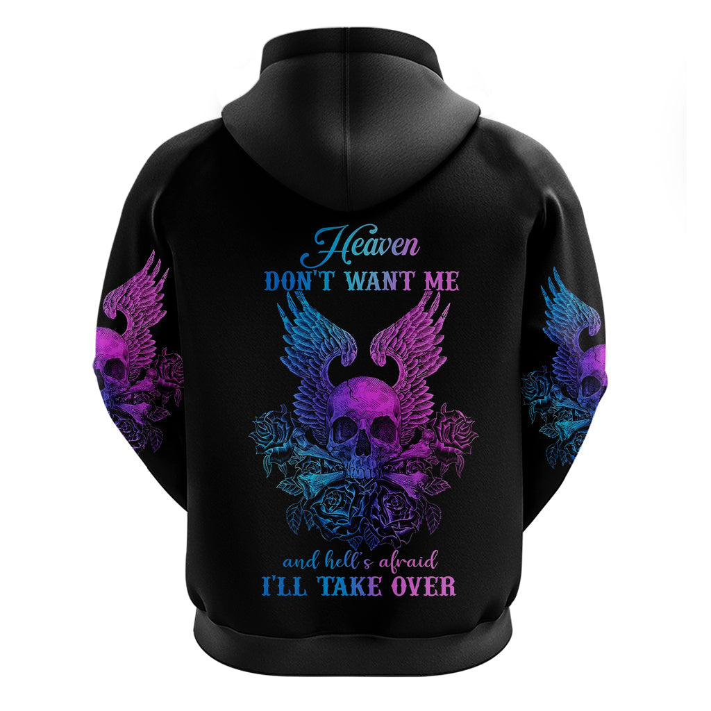 Wings Skull Hoodie Heaven Don't Want Me Hell Afraid I Take Over DT01