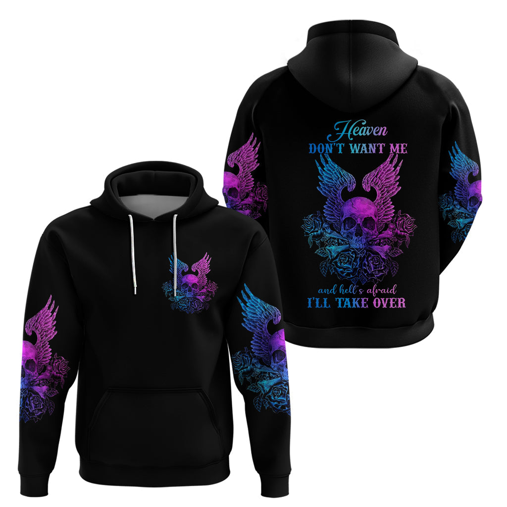 Wings Skull Hoodie Heaven Don't Want Me Hell Afraid I Take Over DT01
