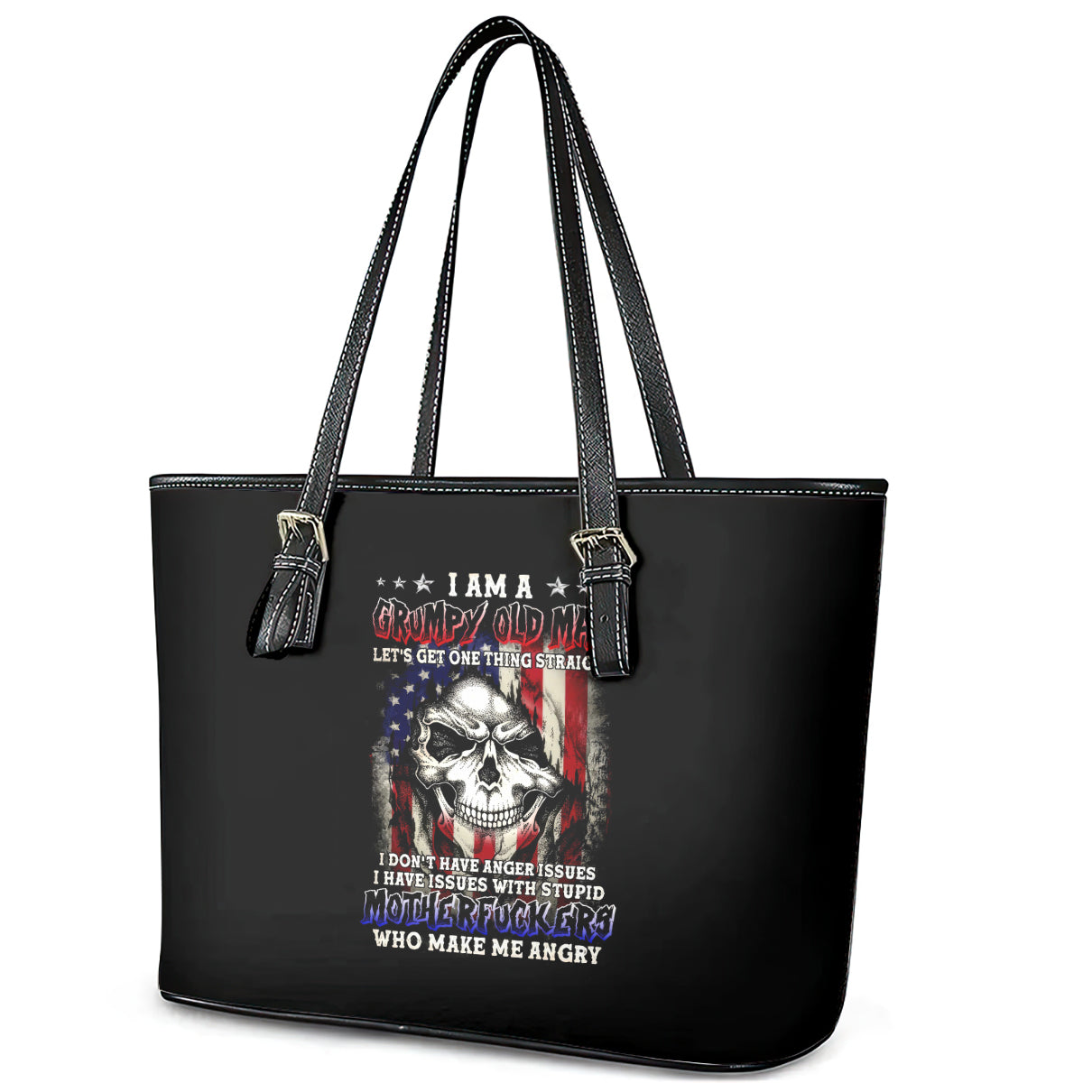 American Skull Leather Tote Bag Grumpy Old Man Motherfuckers Who Make Me Angry DT01
