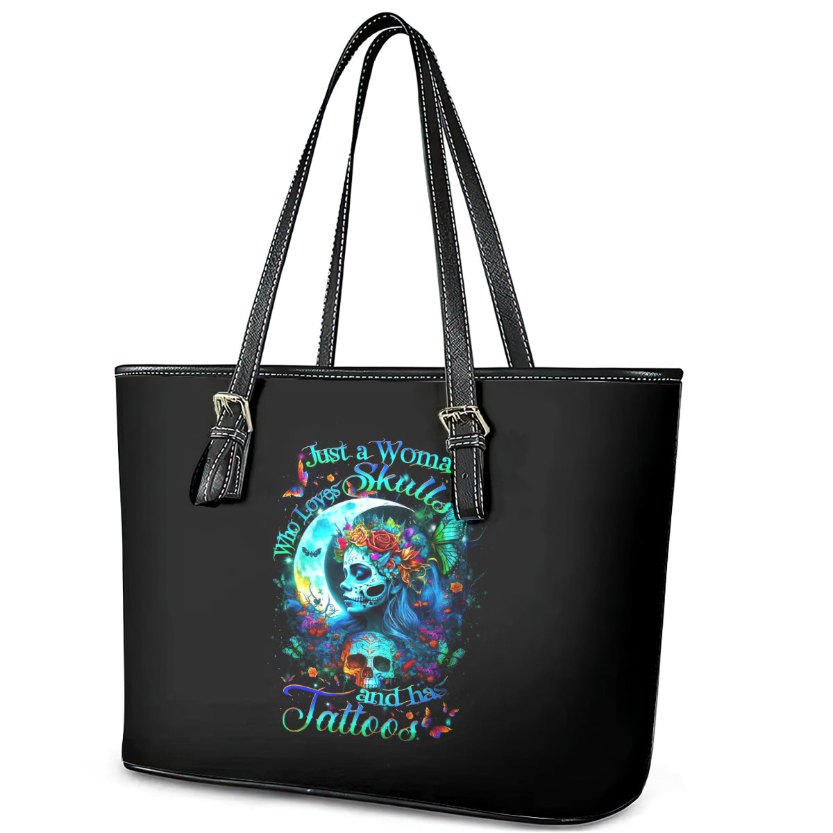 Fairy Skull Leather Tote Bag Just The Woman Who Loves Skull And Tattoo DT01
