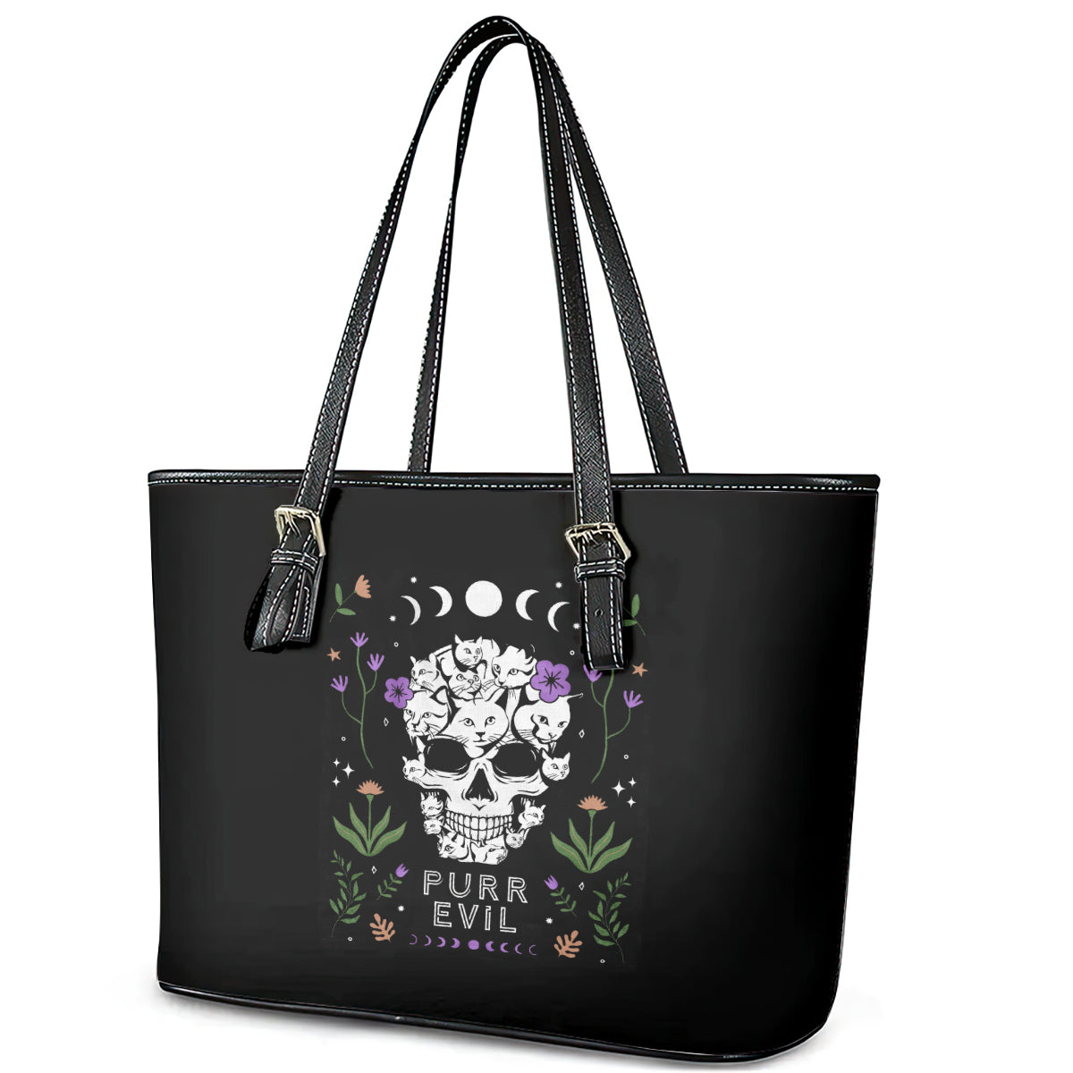 Cat Skull Leather Tote Bag Purr Evill DT01