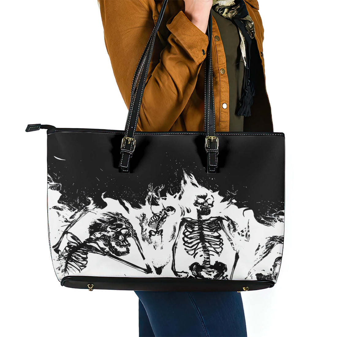 Fire Skull Leather Tote Bag Scream In Fire DT01