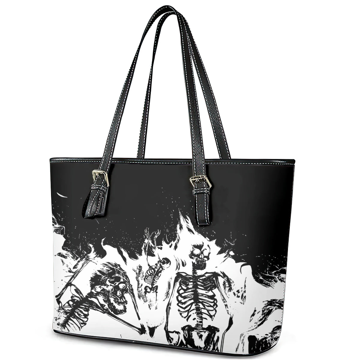 Fire Skull Leather Tote Bag Scream In Fire DT01