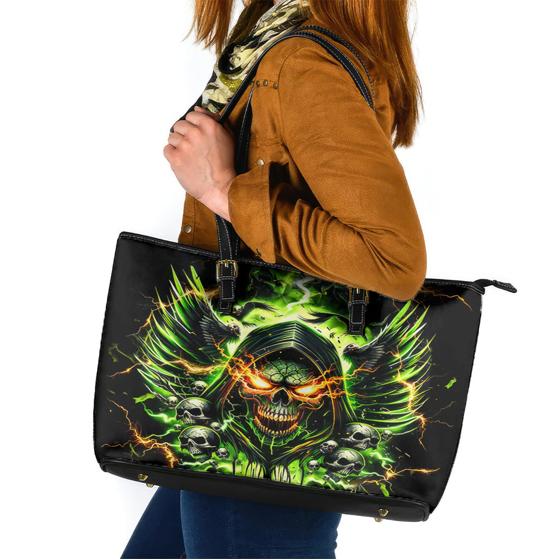 Doule Skull Leather Tote Bag Angel To Some Demon To Most DT01