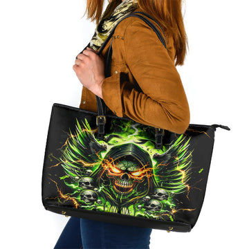 Doule Skull Leather Tote Bag Angel To Some Demon To Most DT01