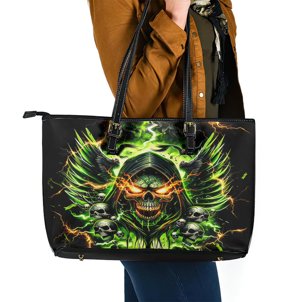Doule Skull Leather Tote Bag Angel To Some Demon To Most DT01