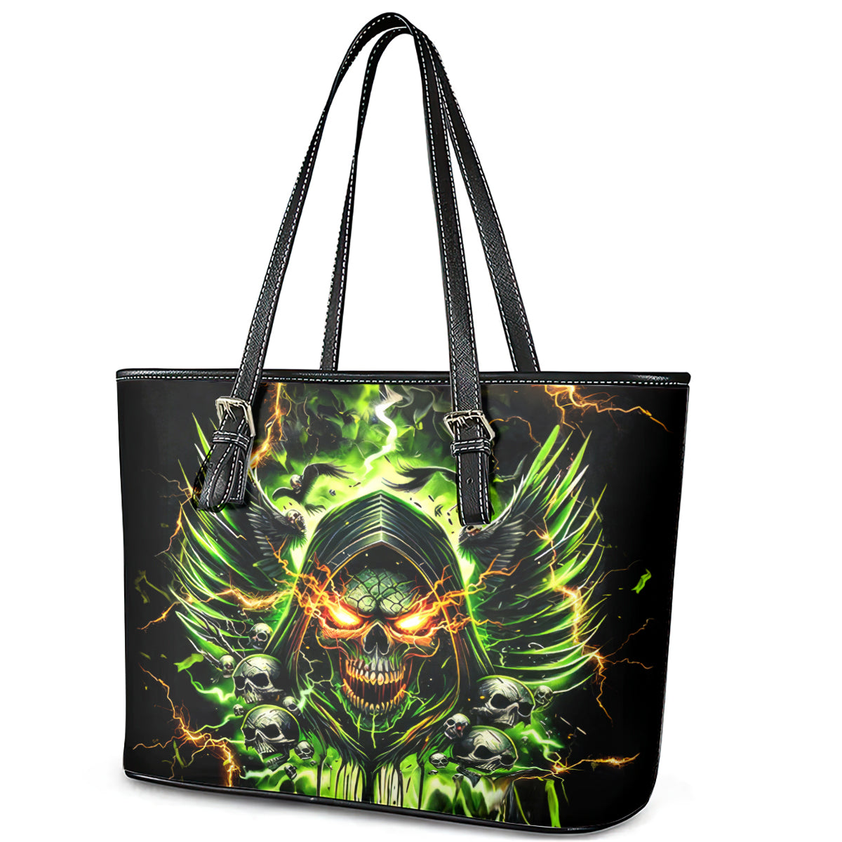 Doule Skull Leather Tote Bag Angel To Some Demon To Most DT01