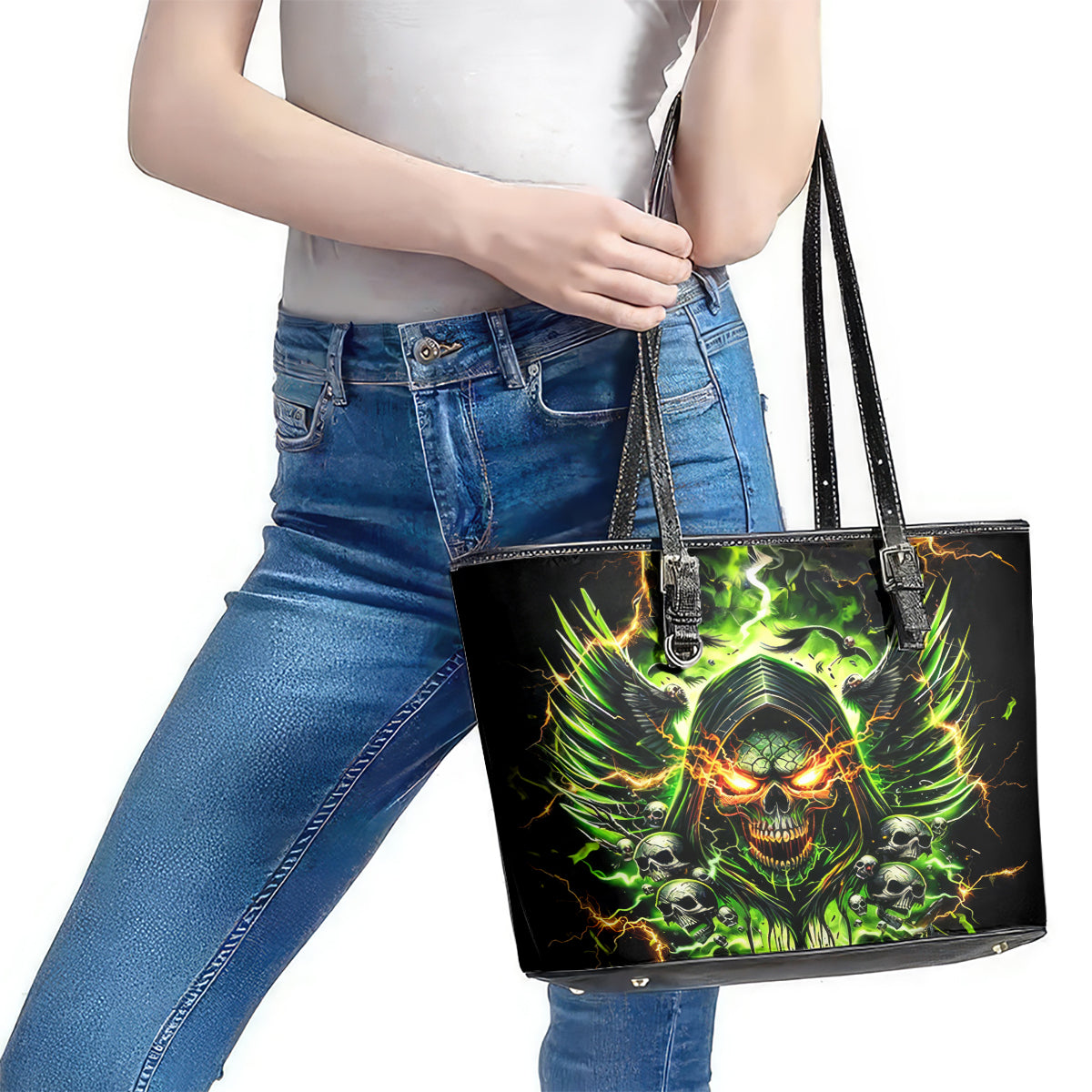Doule Skull Leather Tote Bag Angel To Some Demon To Most DT01