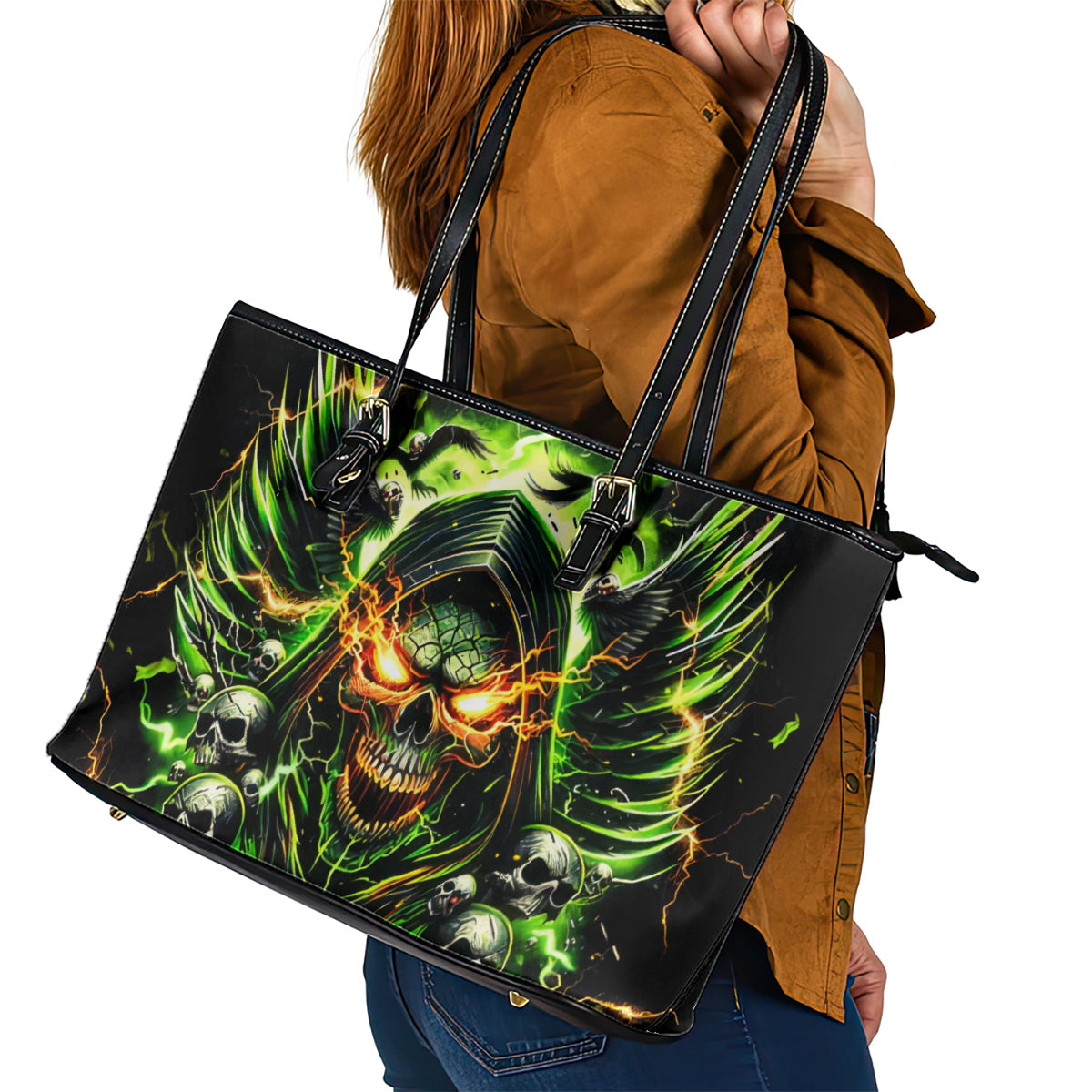 Doule Skull Leather Tote Bag Angel To Some Demon To Most DT01