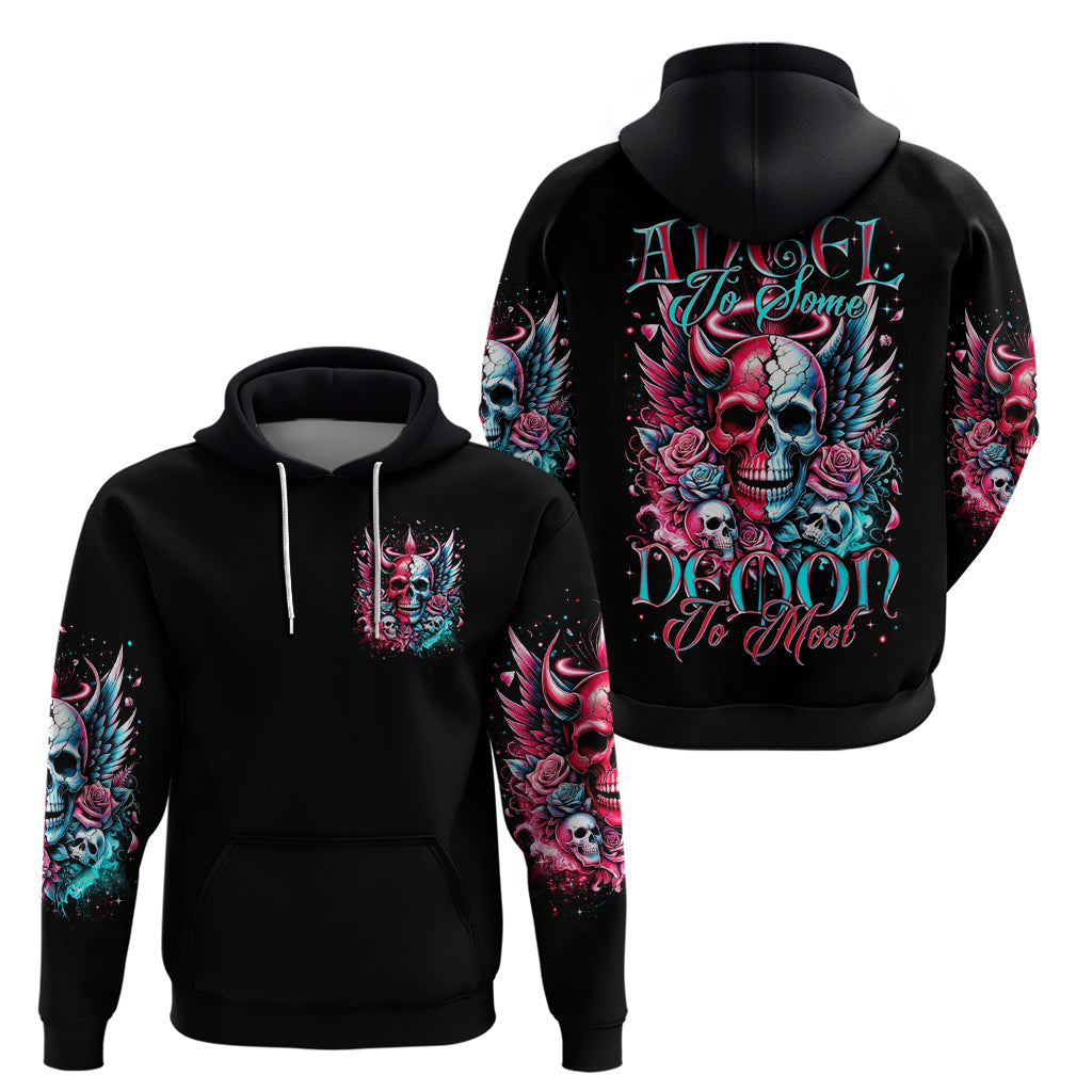 Couple Skull Hoodie She Was And Angel Craving Chaos Demon Seeking Peace DT01