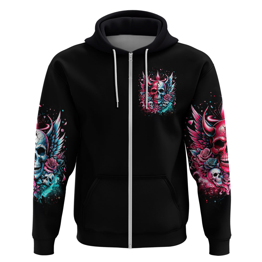Couple Skull Hoodie She Was And Angel Craving Chaos Demon Seeking Peace DT01