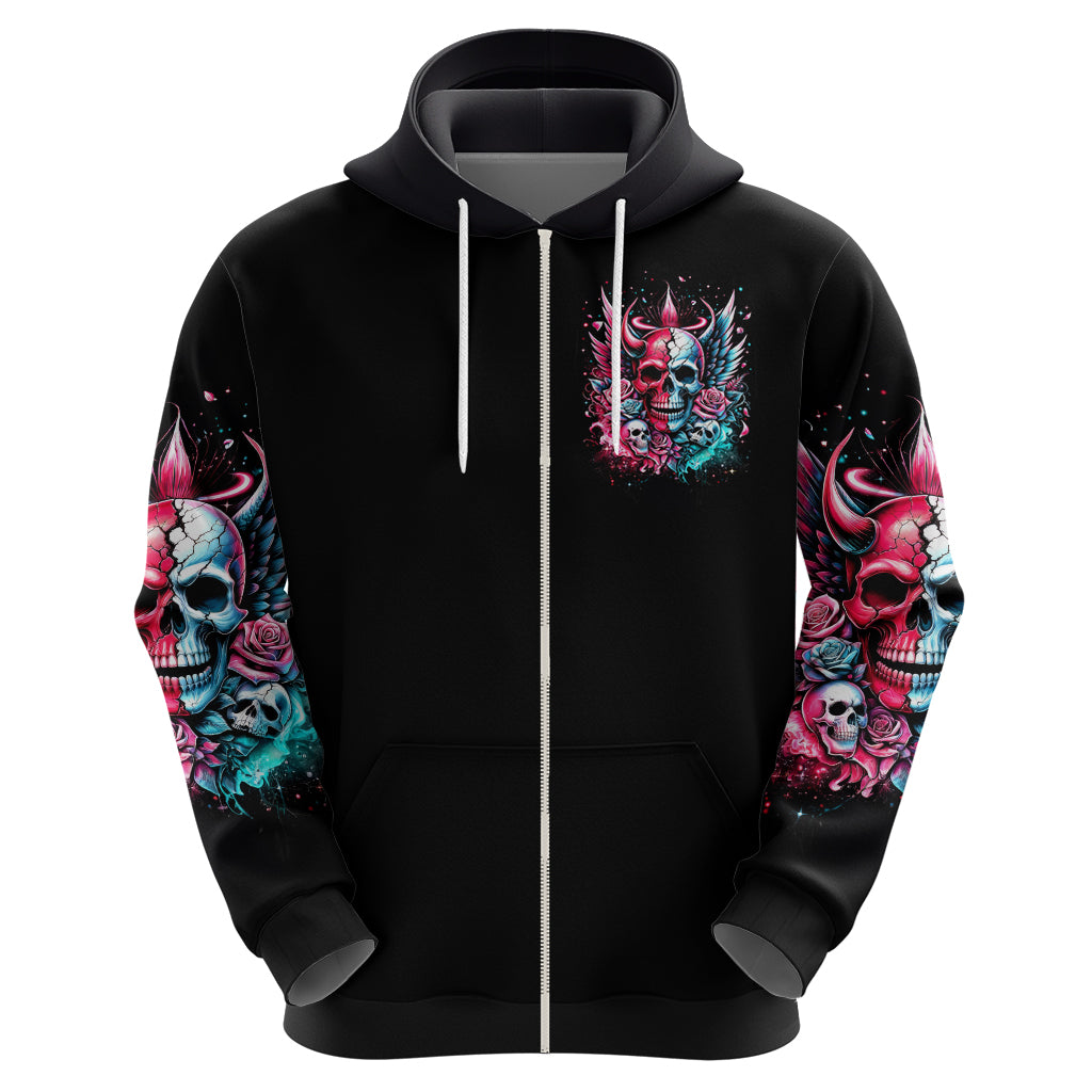Couple Skull Hoodie She Was And Angel Craving Chaos Demon Seeking Peace DT01