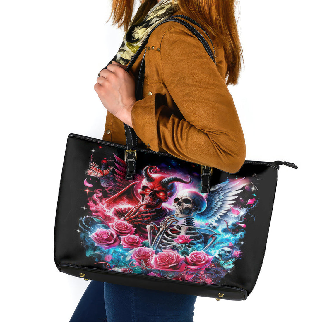 Flame Skull Leather Tote Bag I'm Not Anti Social I'm Just Not User Friendly DT01