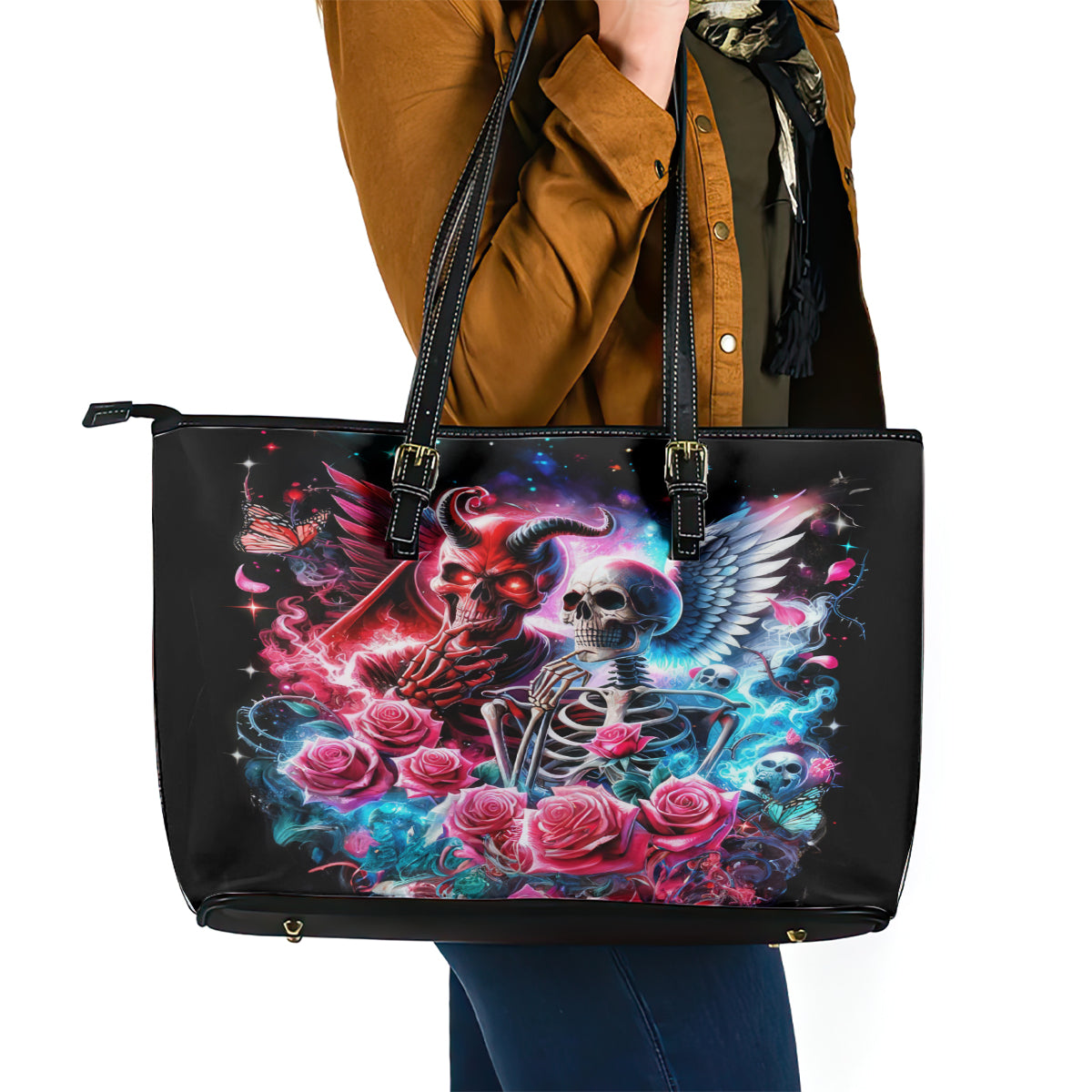 Flame Skull Leather Tote Bag I'm Not Anti Social I'm Just Not User Friendly DT01