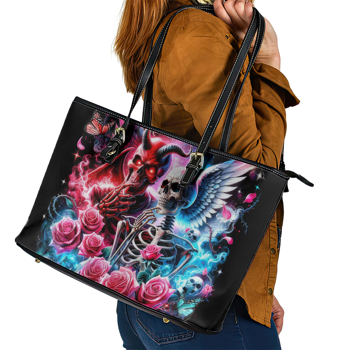 Flame Skull Leather Tote Bag I'm Not Anti Social I'm Just Not User Friendly DT01