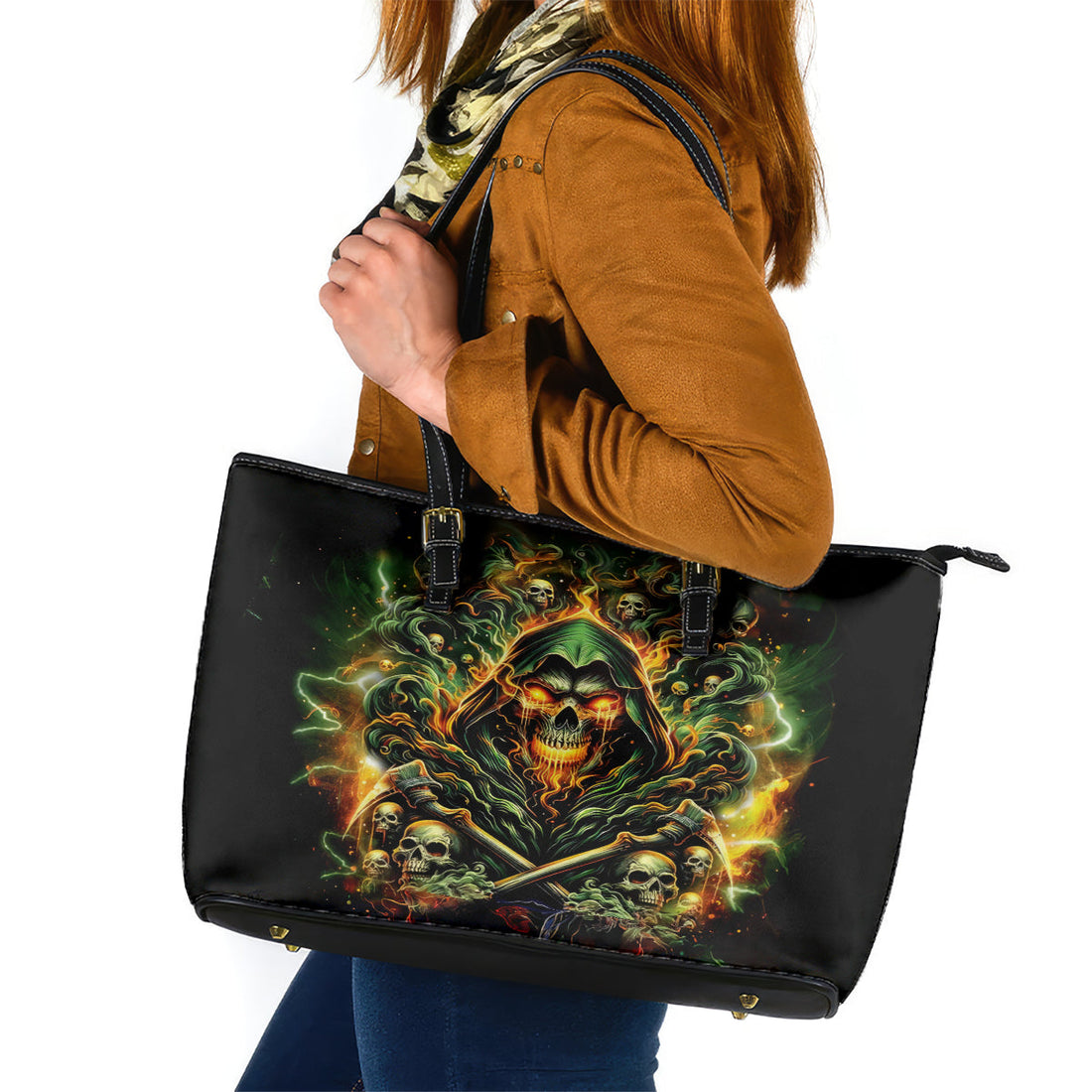 Rose Skull Leather Tote Bag Don't Try Figure Me out DT01
