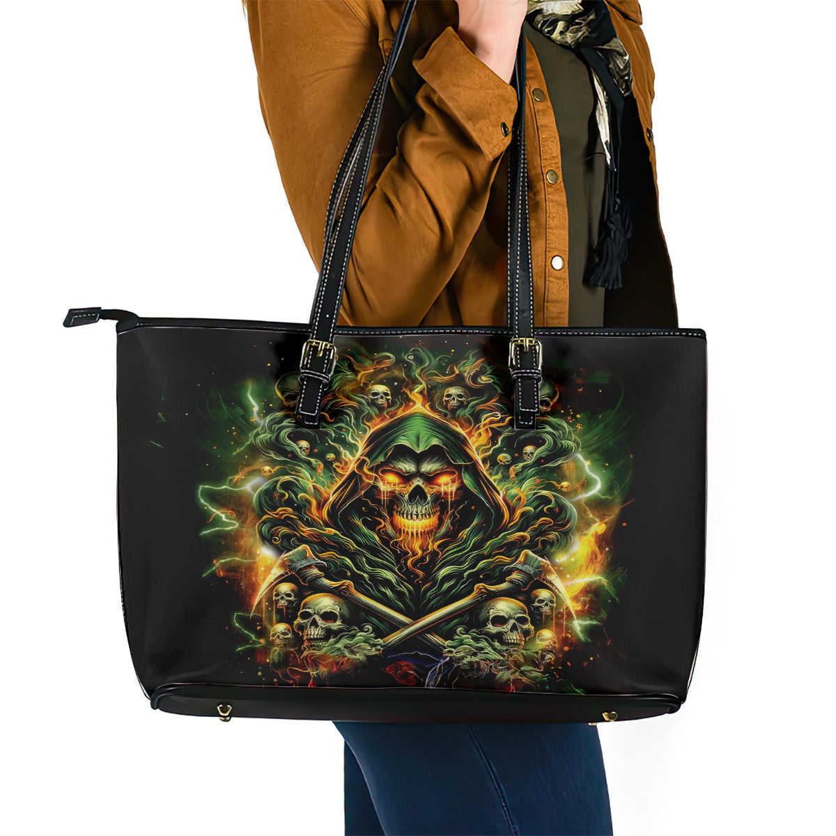 Rose Skull Leather Tote Bag Don't Try Figure Me out DT01