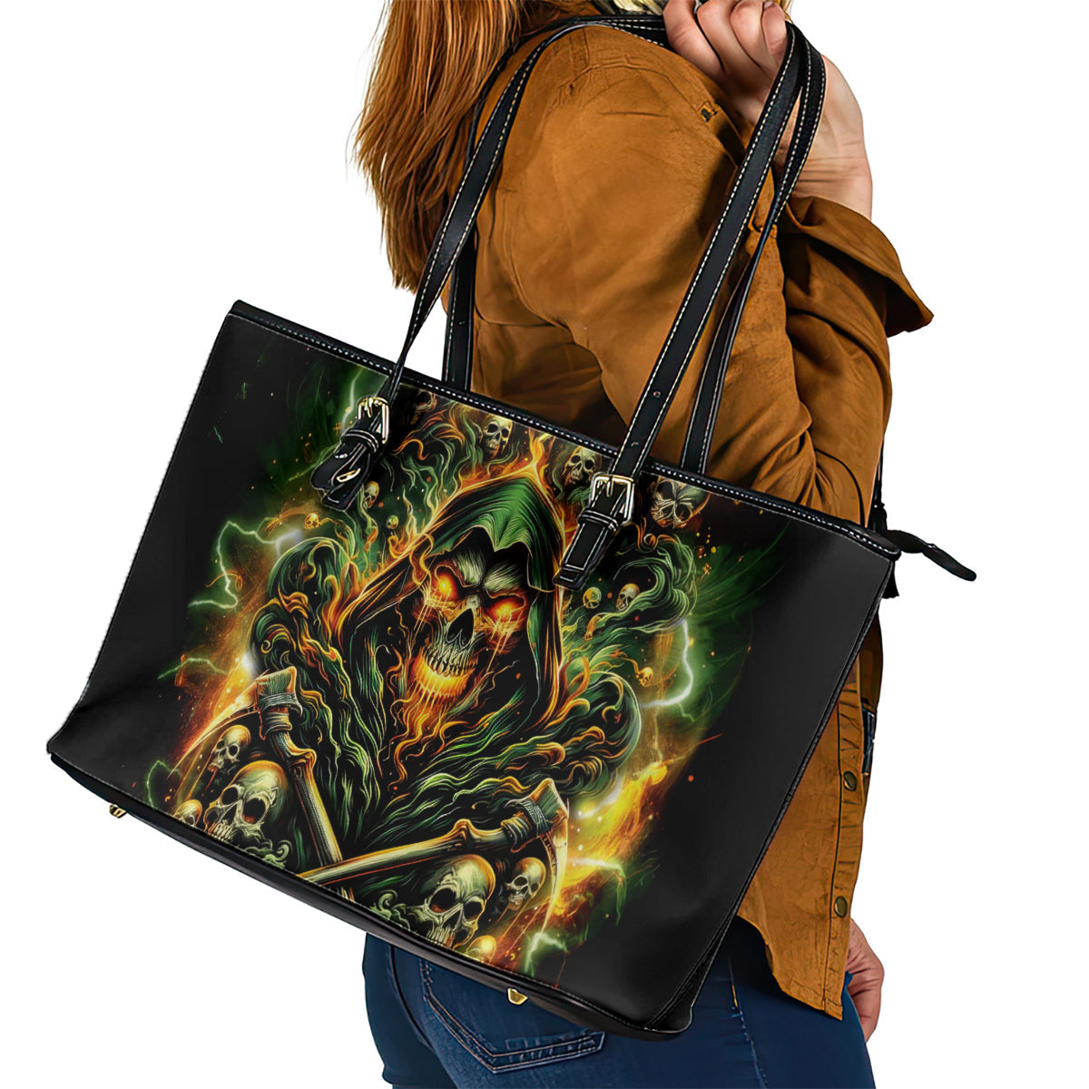 Rose Skull Leather Tote Bag Don't Try Figure Me out DT01