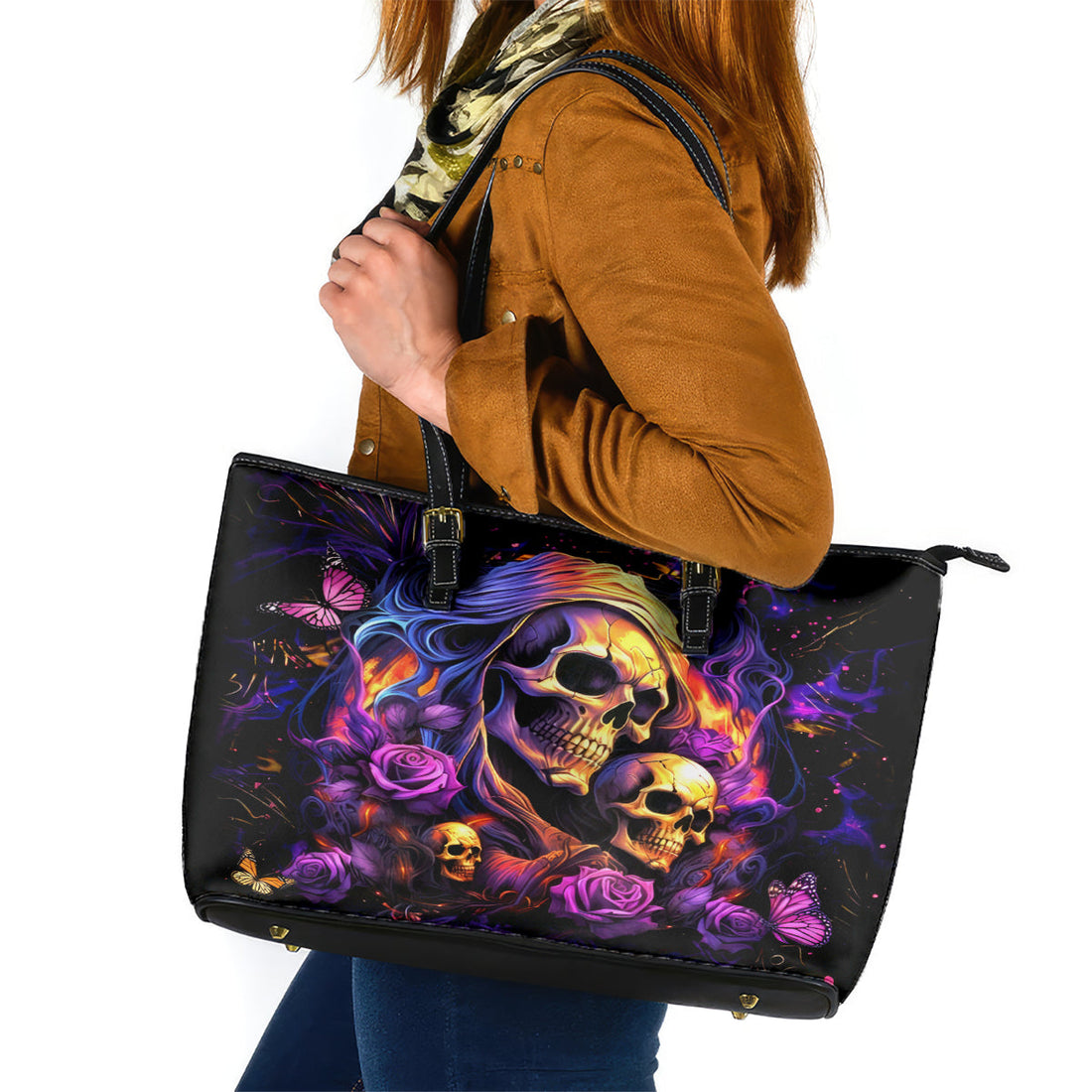 Irish Skull Leather Tote Bag Good Girl Drinve Wine, Badass Girl Chug Beer DT01