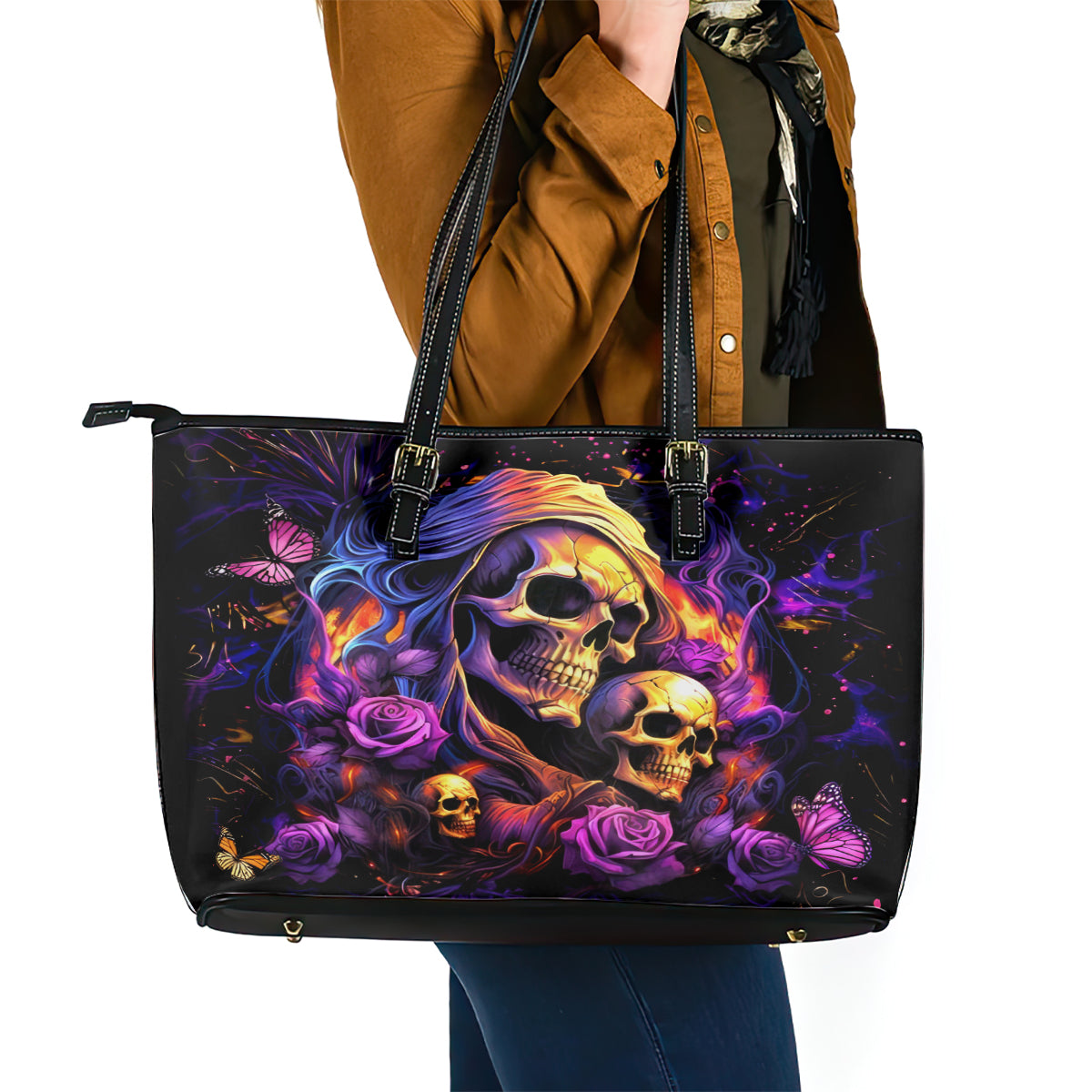 Irish Skull Leather Tote Bag Good Girl Drinve Wine, Badass Girl Chug Beer DT01
