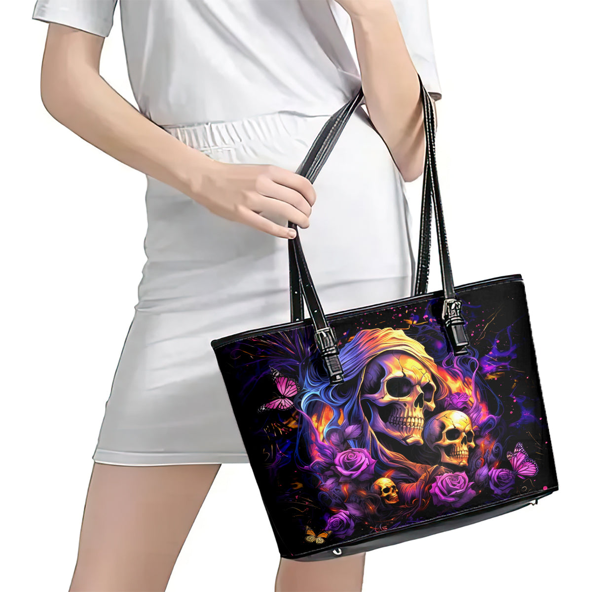 Irish Skull Leather Tote Bag Good Girl Drinve Wine, Badass Girl Chug Beer DT01