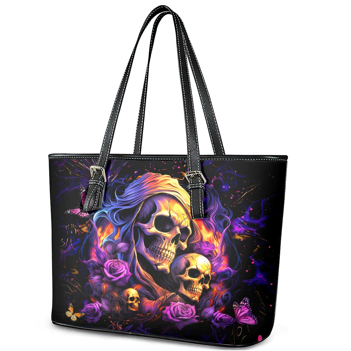 Irish Skull Leather Tote Bag Good Girl Drinve Wine, Badass Girl Chug Beer DT01