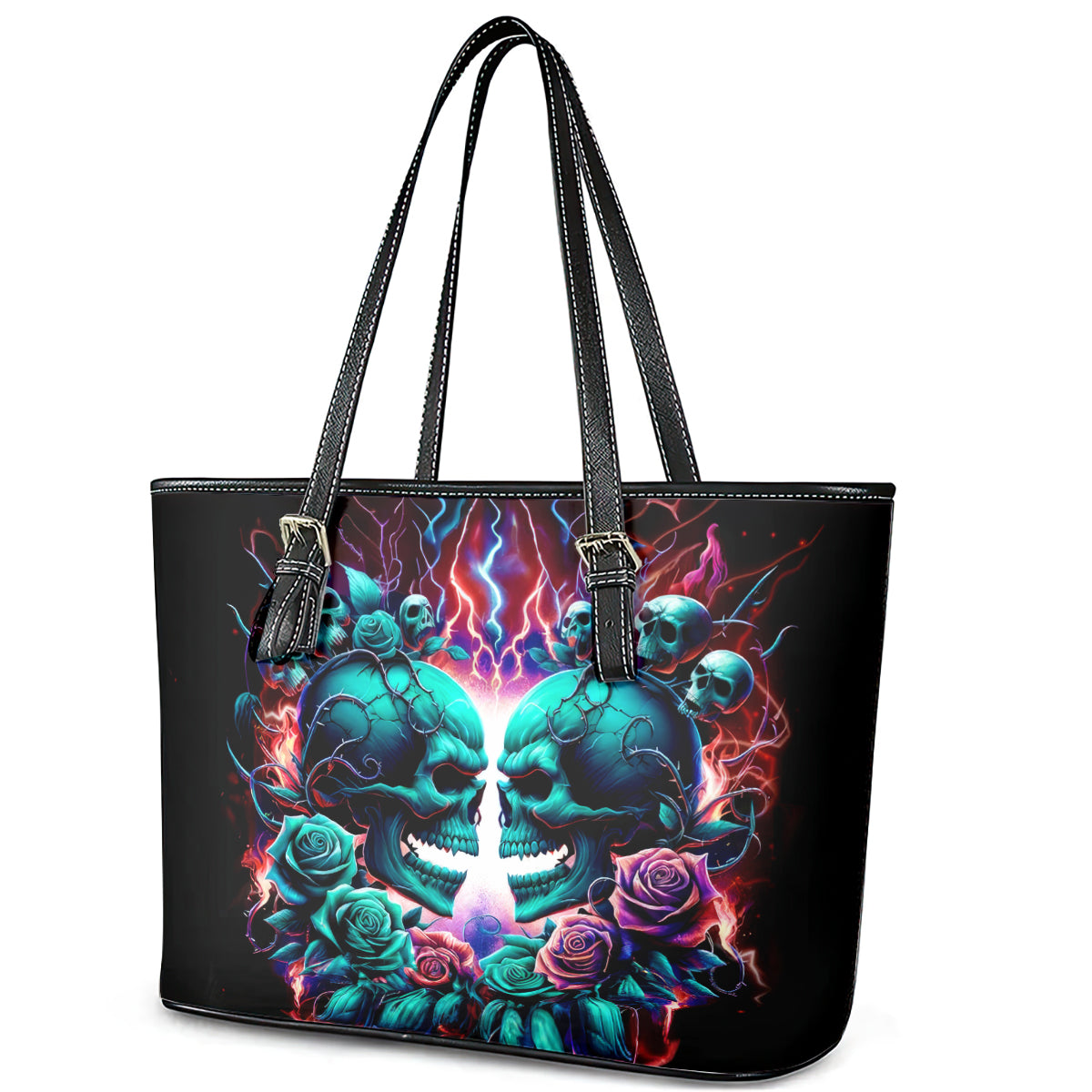 Twin Skull Leather Tote Bag Don't Try Figure Me out I'm A Special Kind Of Twisted DT01