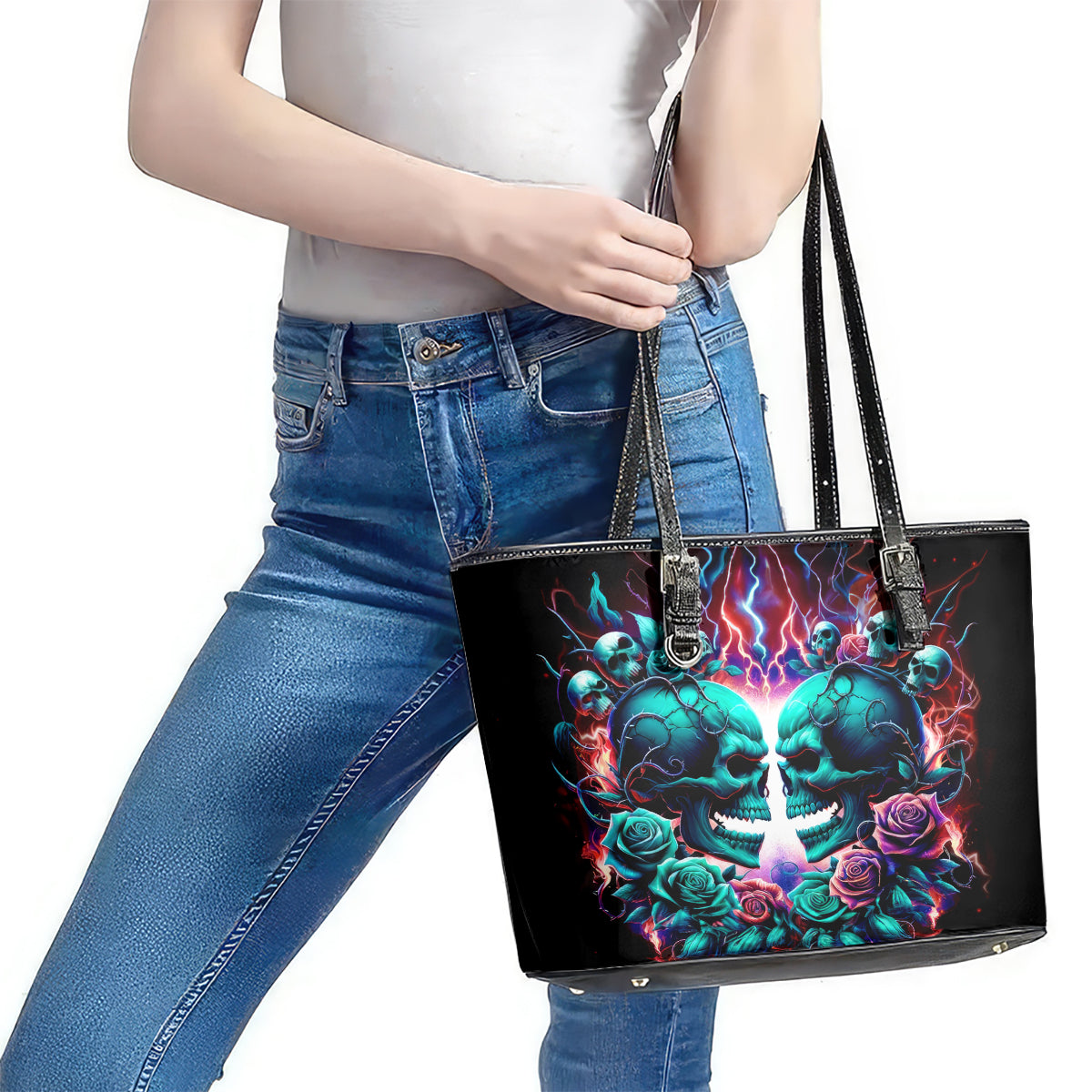 Twin Skull Leather Tote Bag Don't Try Figure Me out I'm A Special Kind Of Twisted DT01