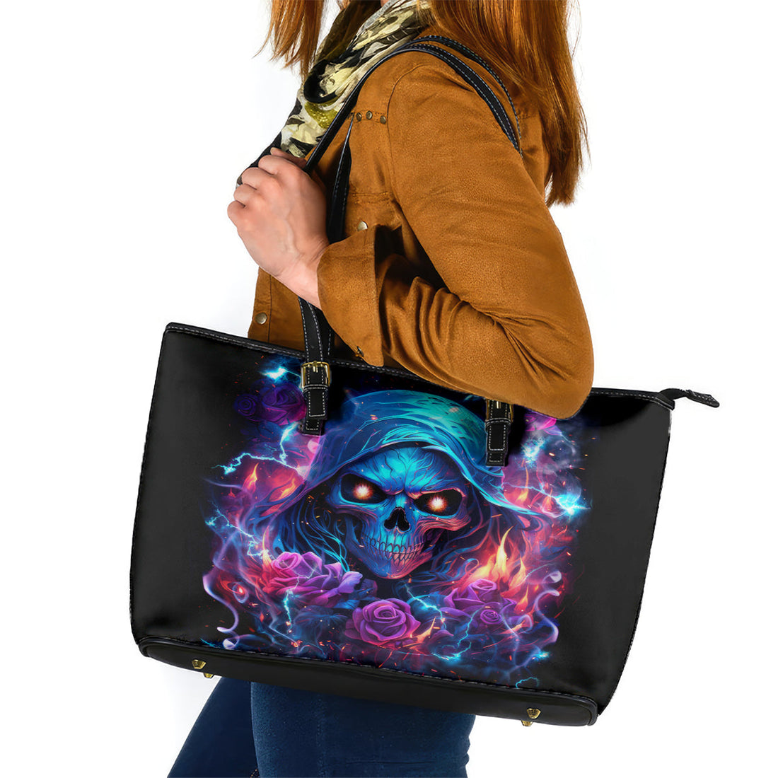 Flame Skull Leather Tote Bag While You Are Talking Behind My Back Freel Free To Bend Down And Kiss My Ass DT01
