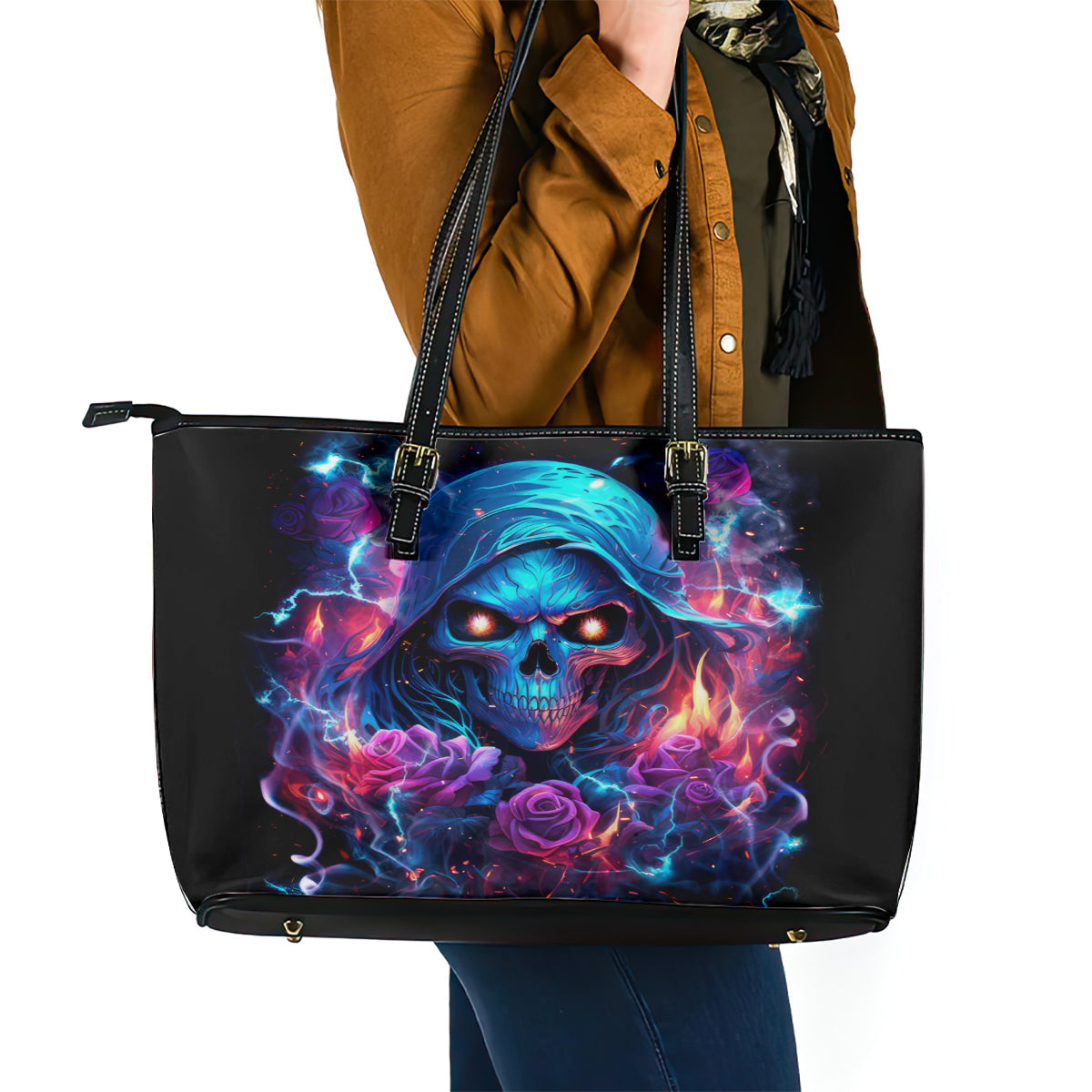 Flame Skull Leather Tote Bag While You Are Talking Behind My Back Freel Free To Bend Down And Kiss My Ass DT01