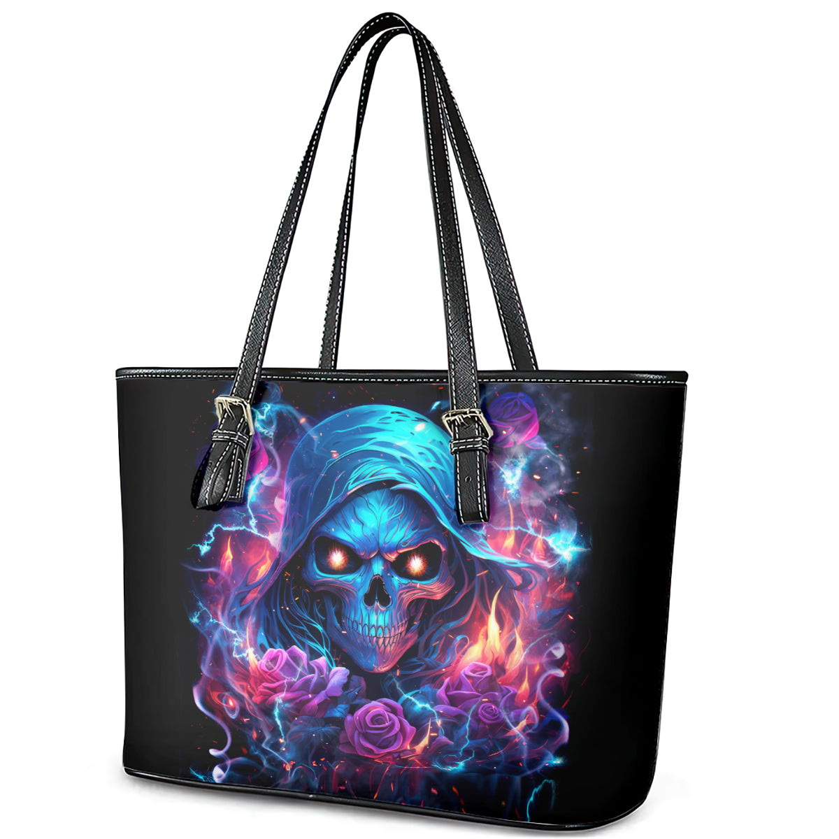 Flame Skull Leather Tote Bag While You Are Talking Behind My Back Freel Free To Bend Down And Kiss My Ass DT01