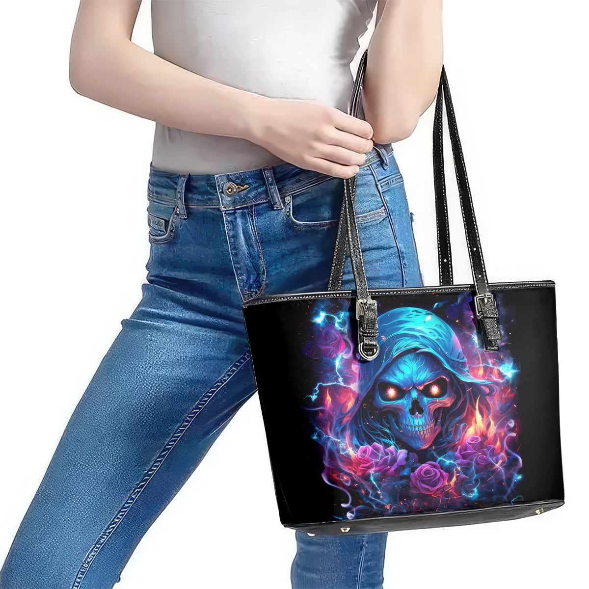 Flame Skull Leather Tote Bag While You Are Talking Behind My Back Freel Free To Bend Down And Kiss My Ass DT01