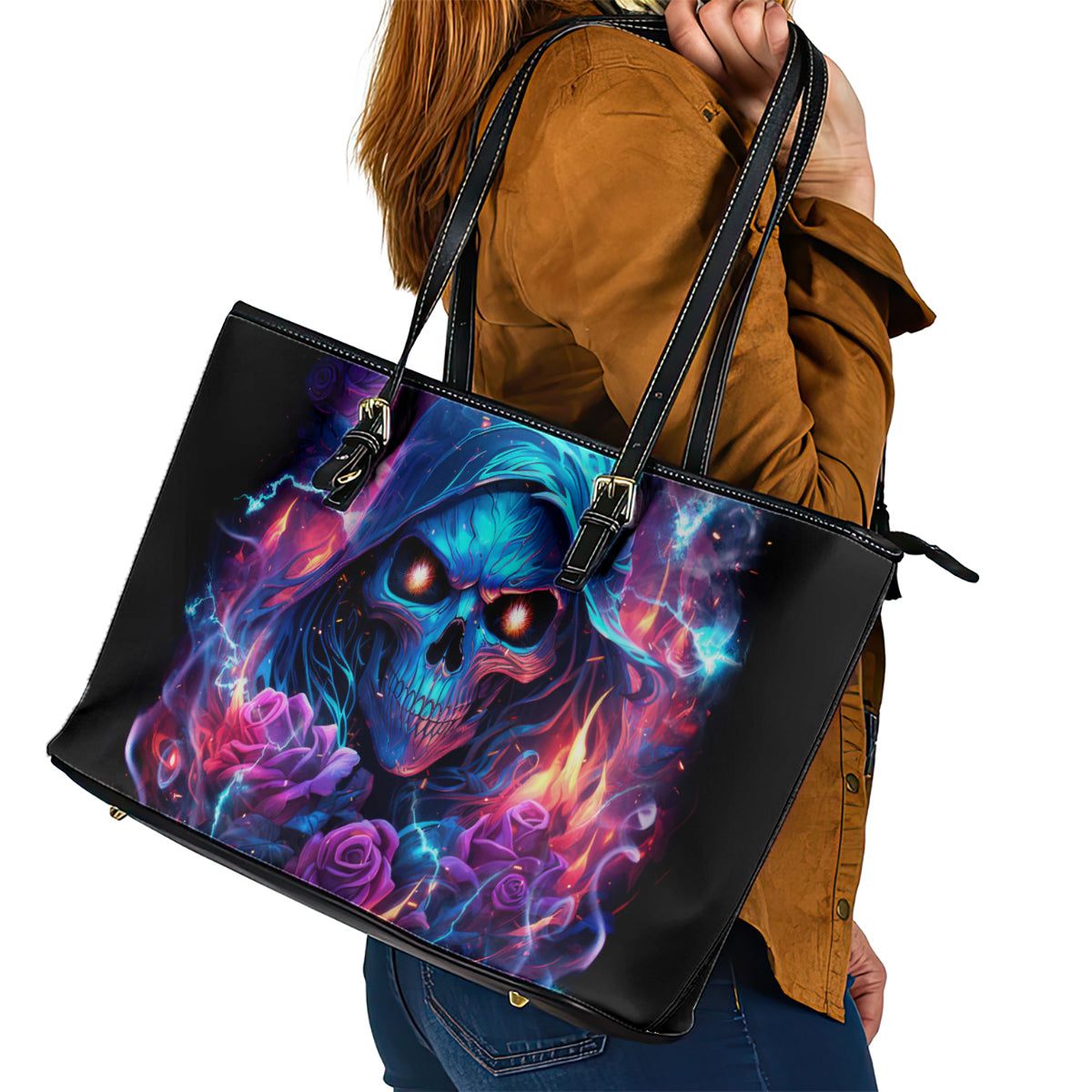 Flame Skull Leather Tote Bag While You Are Talking Behind My Back Freel Free To Bend Down And Kiss My Ass DT01