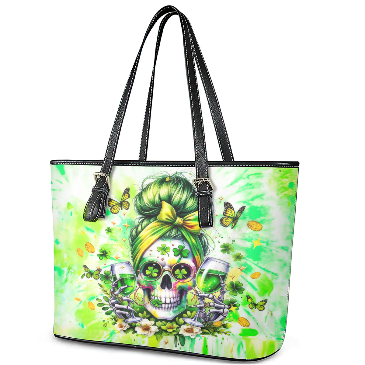 Irish Skull Leather Tote Bag Drink Up Bitch DT01
