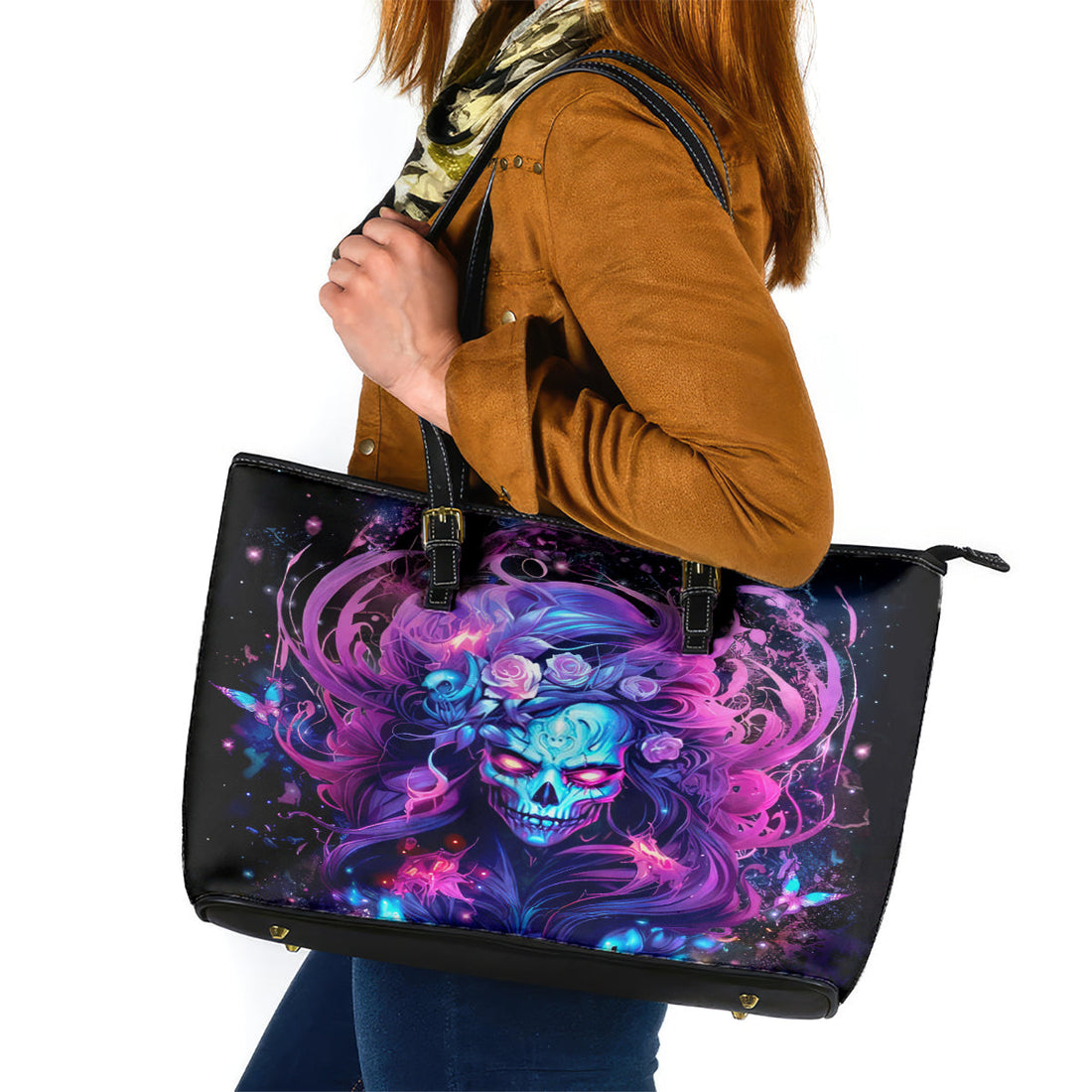 Lady Skull Leather Tote Bag I'm Not Anti Social I'm Just Not User Friendly DT01
