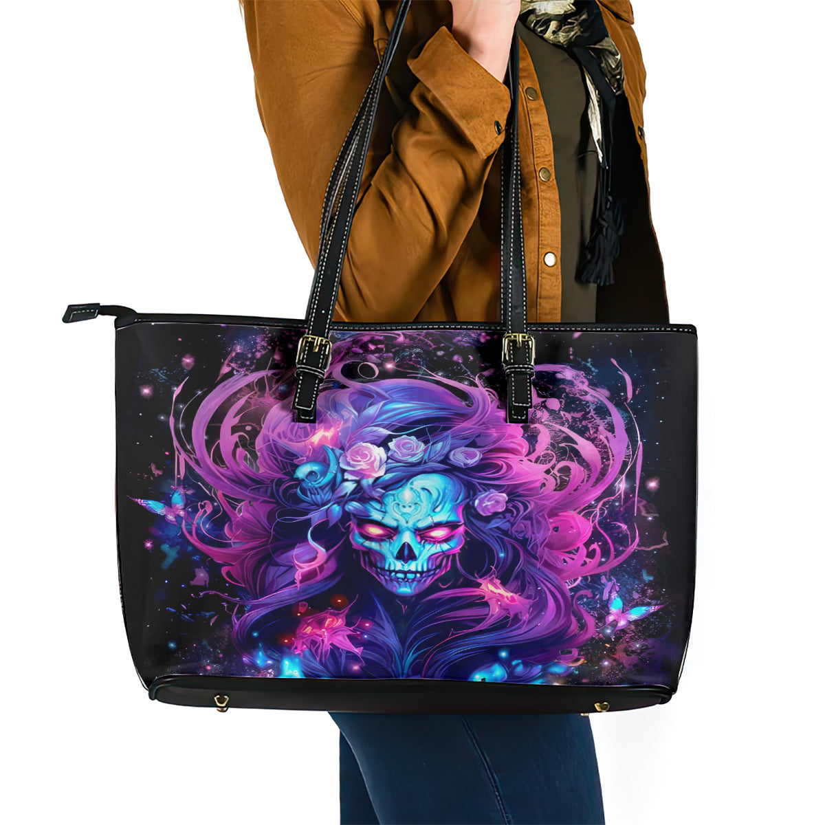 Lady Skull Leather Tote Bag I'm Not Anti Social I'm Just Not User Friendly DT01