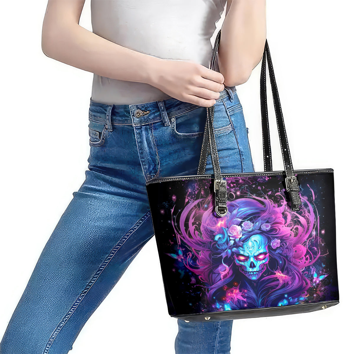Lady Skull Leather Tote Bag I'm Not Anti Social I'm Just Not User Friendly DT01