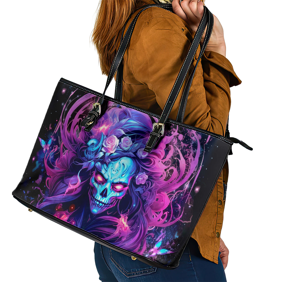 Lady Skull Leather Tote Bag I'm Not Anti Social I'm Just Not User Friendly DT01