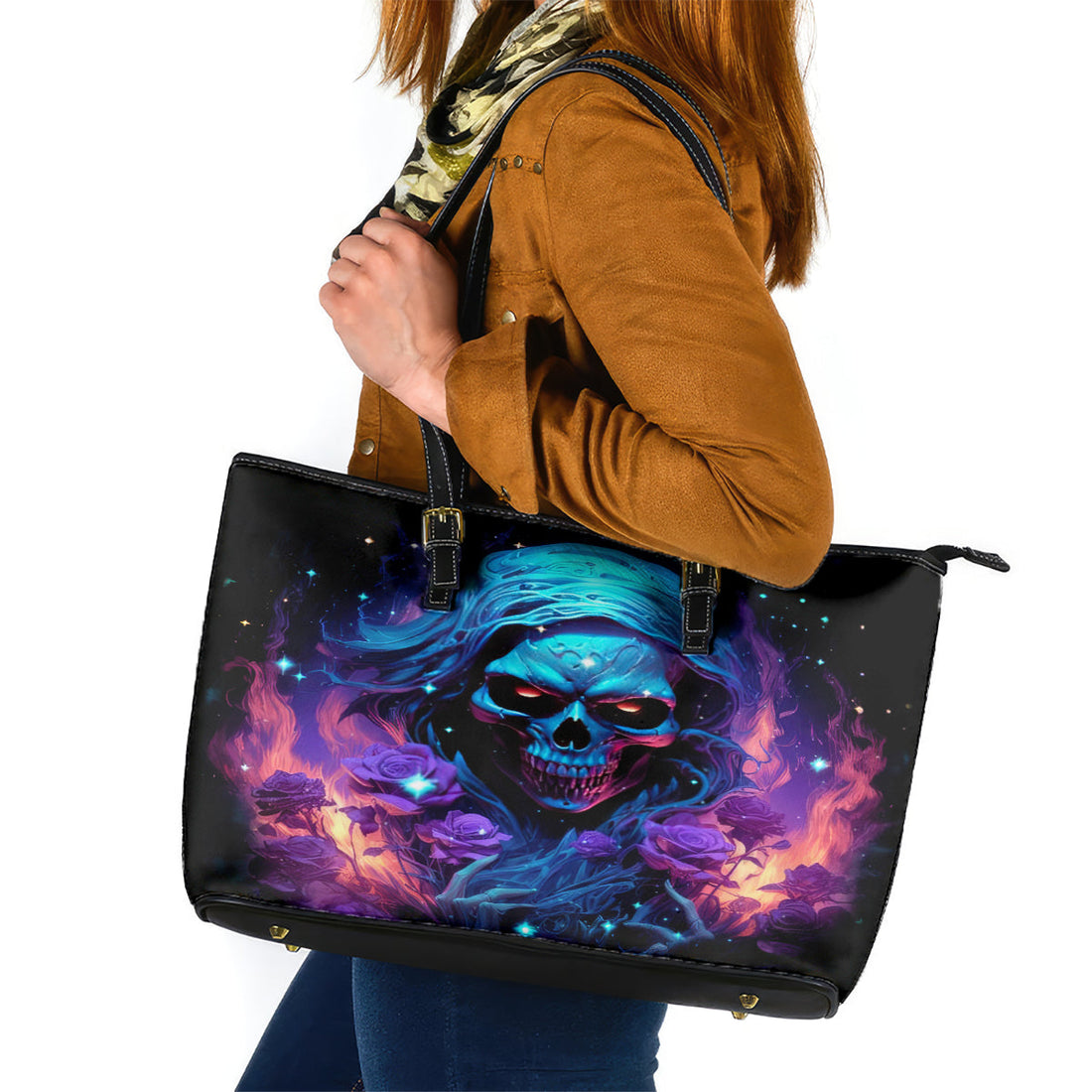 Flame Skull Leather Tote Bag Its Not How Crazy I Am But How Much I enjoy It That Makes Me Dangeous DT01