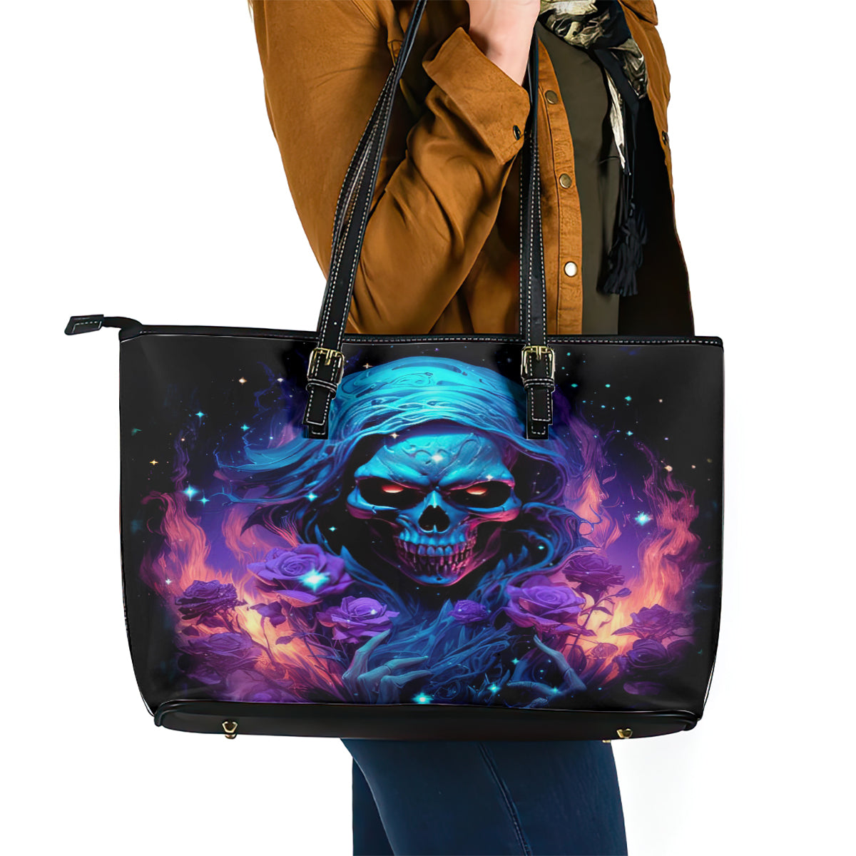 Flame Skull Leather Tote Bag Its Not How Crazy I Am But How Much I enjoy It That Makes Me Dangeous DT01