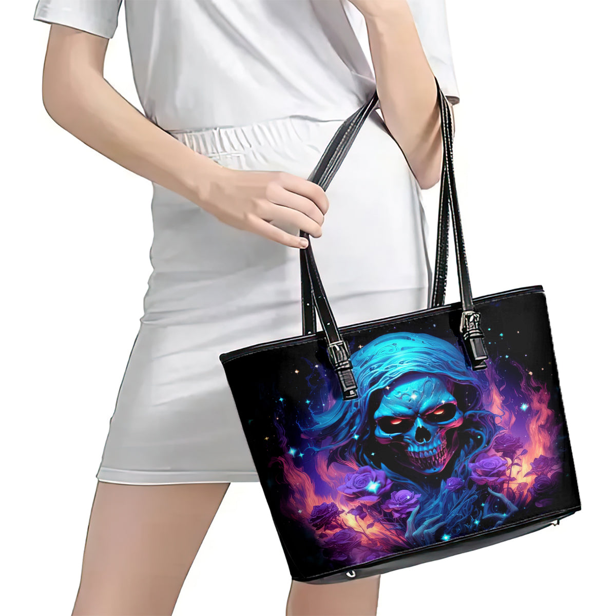 Flame Skull Leather Tote Bag Its Not How Crazy I Am But How Much I enjoy It That Makes Me Dangeous DT01