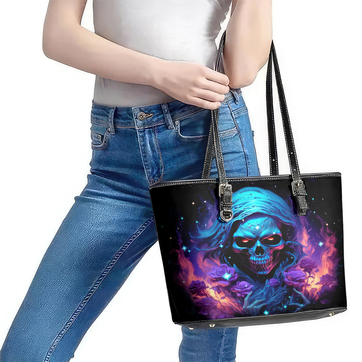 Flame Skull Leather Tote Bag Its Not How Crazy I Am But How Much I enjoy It That Makes Me Dangeous DT01