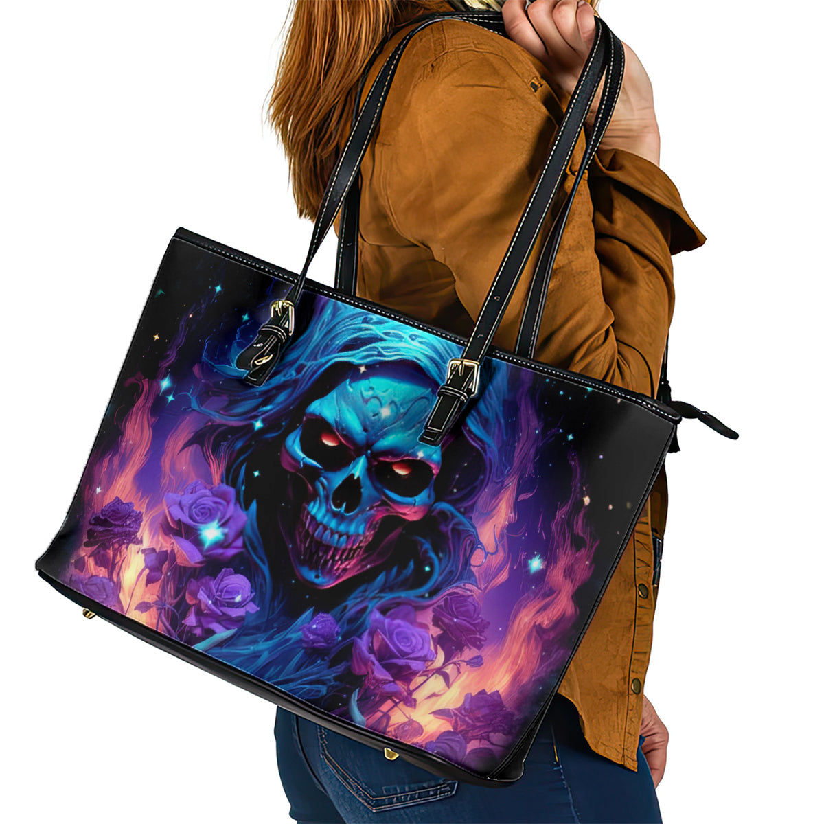 Flame Skull Leather Tote Bag Its Not How Crazy I Am But How Much I enjoy It That Makes Me Dangeous DT01