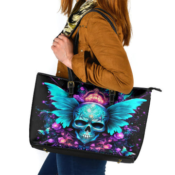 Fairy Skull Leather Tote Bag In My Next Life I Want To Be The Karme Fairy DT01