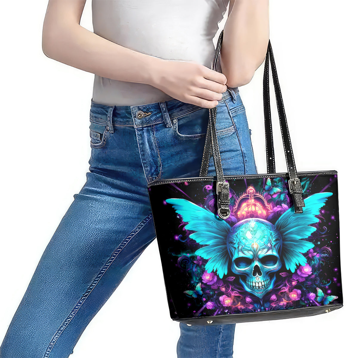 Fairy Skull Leather Tote Bag In My Next Life I Want To Be The Karme Fairy DT01
